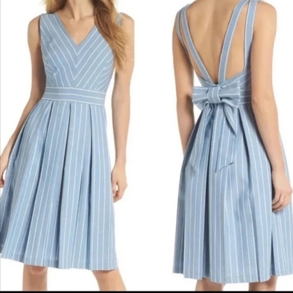 Gal Meets Glam Dresses & Skirts - Gal Meets Glam Blue and White Striped Backless Dress